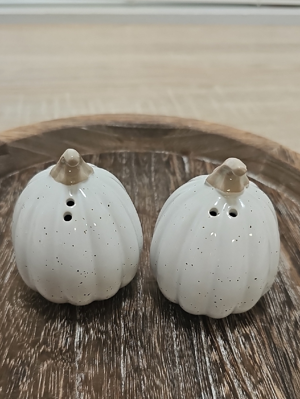 Ceramic Pumpkin Salt & Pepper Shakers -Speckled White & Beige